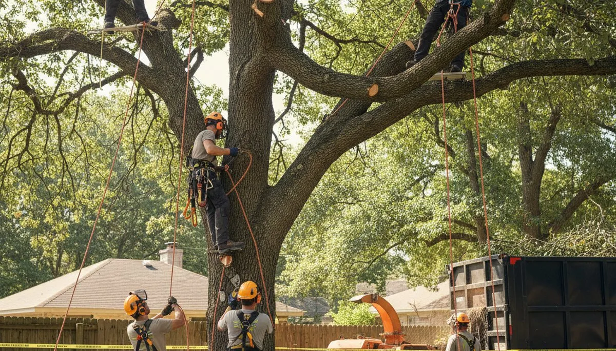 Ogden, UT tree removal crew safely removing a hazardous tree from a residential property