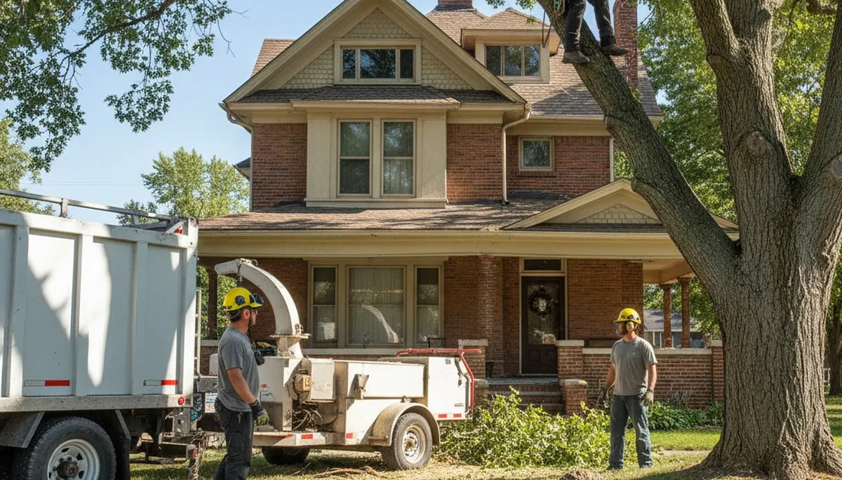 Tree service crew removing a tree in Ogden, UT for safe residential property care