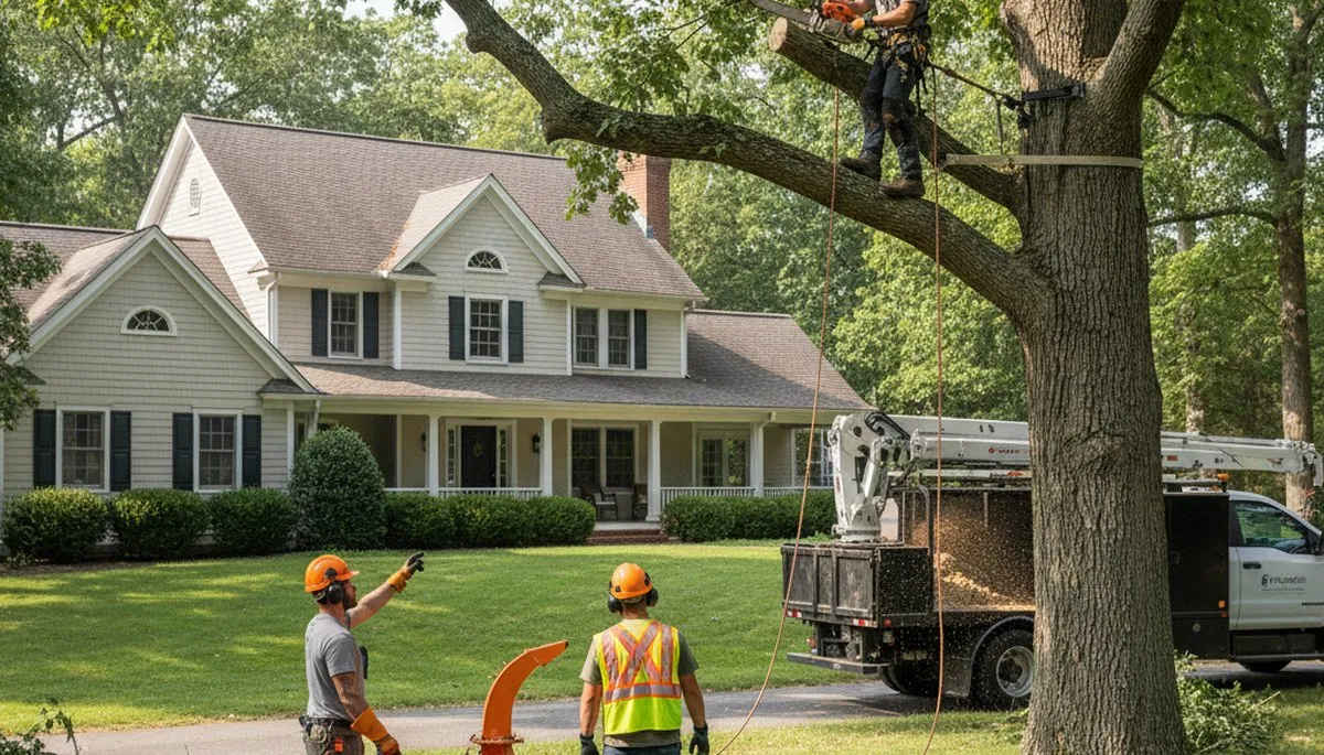 Tree service crew in Ogden, UT removing a tree for a residential property