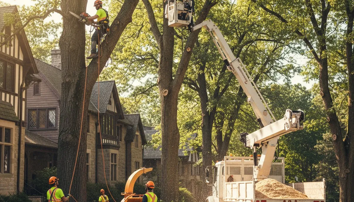 Tree service crew removing a hazardous tree in Ogden, UT for safe property maintenance