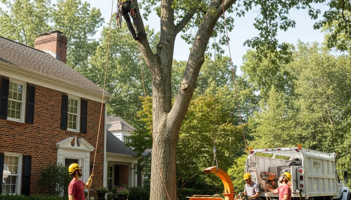 Tree service crew removing a tree in Ogden, UT for safe residential property maintenance